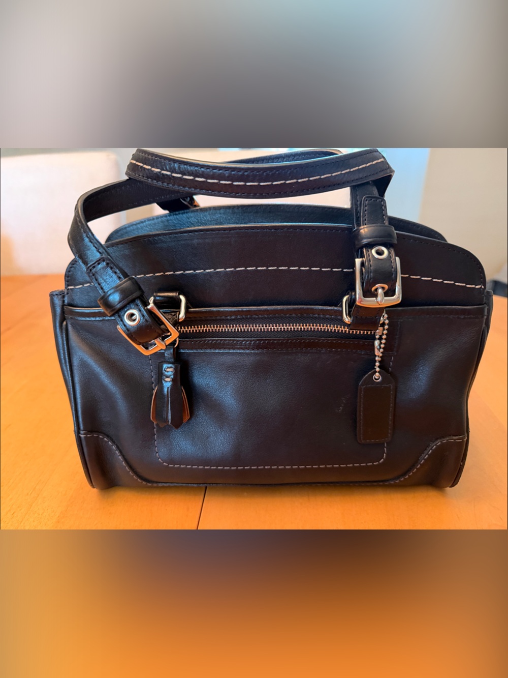 Coach Black Leather Satchel with Contrast Stitching